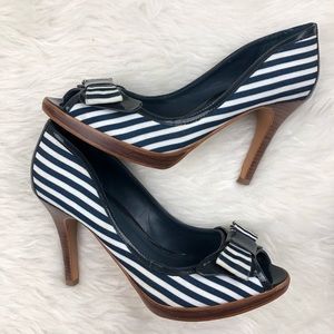Blue white stripe heels